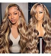Honey Blonde Ombre Lace Front Wig Human Hair Body Wave Lace Front Wigs Human Hair Highlight HD La...