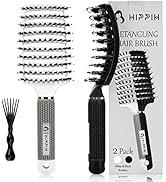 Detangler Brush 2 Pack, HIPPIH Hair Brushes for Women, Men, Kids Wet & Dry Hair, Curved Voremy Ma...
