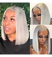 Grey Short Bob Wig Human Hair 8 Inch Glueless Real 13x4 Bob Lace Front Wigs Human Hair Full 180% ...