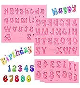 5 Pieces Letters Molds and Numbers Silicone Molds,0-9 Numbers, Uppercase and Lowercase Alphabet B...
