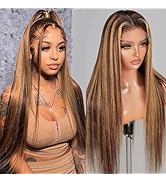 NARNI Honey Blonde Ombre Lace Front Wig Human Hair 180% Density Highlight 13x4 HD Lace Front Wigs...