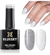 BLUESKY Reflective Glitter Gel Nail Polish Super Shiny Holographic Sliver Gel Nail Polish with Di...
