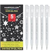 MARTCOLOR White Gel Pens, 5 Pack, 1 mm Extra Fine Point Gel Ink Pens Opaque White Archival Ink Pe...