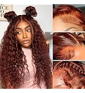 13x6 Lace Front Wigs Human Hair Reddish Brown Deep Wave Wig Pre Plucked Curly Lace Front Human Ha...