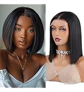 10 Inch Yaki Straight HD Lace Bob Wig, 5x5 Ultra-thin Real HD Lace Bob Wigs Human Hair C-Shape Ea...