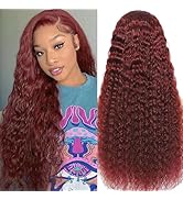 htsly Reddish Brown Water Wave Lace Front Wigs Human Hair Pre Plucked Auburn Colored 13x4 HD Lace...