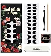 ruyeefam Nail Polish Strips - 22 Pcs Salon Quality Gel Nail Stickers - Long Lasting Wraps (Black ...