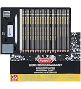 PANDAFLY Drawing Sketching Pencil Set, 26 Piece Pro Art Pencil Sketch Kit - Graphite Pencils (14B...