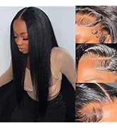 Ladoux 13x6 Lace Front Yaki Straight Wig HD Transparent Yaki Straight Frontal Closure Human Hair ...