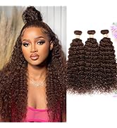 ALLRUN Brown Human Hair Bundles Curly 3 Bundles Curly Hair Chocolate Brown Human Hair Bundles Vir...