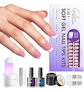 Gellen Pink Short Square Press on Nails French Tip Kits Including Gel Top Coat and Base Coat, UV ...