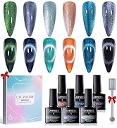 Lawnite Crystal Cat Eye Gel Nail Polish Set 6 colors Green Blue Orange Magnetic Holographic Jelly...