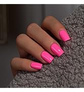 KQueenest Hot Pink Press On Nails Short Square - Summer Press On Nails Medium Coffin, Sheer Brigh...