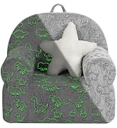 MOMCAYWEX Dinosaur Glow in The Dark Kids Sofa with Star Throw Pillow, High Back Toddler Chair Glo...
