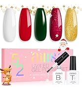 AILLSA Christmas Gel Nail Polish Set White Red Sparkle Gel Polish with Base and Top Coat, Dark Gr...