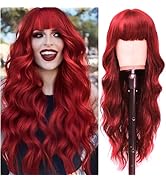 Red Wig with Bangs Long Wavy Red Wigs for Women 26Inch Synthetic Natural Looking Hair Replacement...