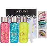 Body Glitter Gel Set, 3 Pcs Face Glitters Face Gel Sequins Shimmer Sparkling Eyeshadow, Long Last...