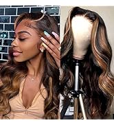 CHUDI Highlight Honey Blonde Lace Front Wig Human Hair 28Inch Body Wave Wig Human Hair Pre Plucke...