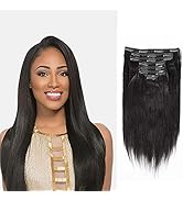 Anrosa Yaki Clip ins Yaki Hair Extensions Clip in Human Hair 1 Jet Black Yaki Straight Clip ins Y...