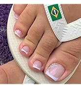 Square Fake Toenails Summer Glossy Glitter White French Tip Press on Toenails Solid Short Acrylic...