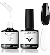 modelones Gel Nail Polish Set 2 Pcs 15ml Pure Black And White Gel Polish Kit Soak Off LED UV Past...