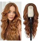 Long Auburn Wig for Women 26Inch Wavy Curly Ginger Orange Hair Wigs Synthetic Hair Replacement Wi...