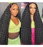 FIONAT 34 Inch Curly Human Hair Wig Deep Wave 13x6 Lace Front Wigs Human Hair Pre Plucked Glueles...
