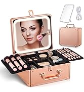Travel Makeup Case with Magnetic Led Mirror, Lighted Makeup Box with Adjustable Dividers, Makeup ...