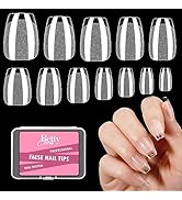 Short Coffin Nail Tips, BettyCora Extra Short Nail Tips Coffin Gel x Nails Half Matte Soft Gel Fa...