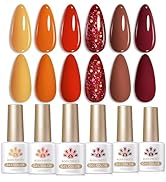 BORN PRETTY Fall Winter Gel Nail Polish Caramel Pumpkin Orange Brown Red Shimmer Sparkle Gel Poli...