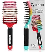 Boar Bristle Hair Brush 2 Pack, HIPPIH Wet & Dry No Pull Curved Vented Hair Brush, Styling Voremy...