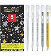 MARTCOLOR Gold Silver White Gel Pens, 5 Pack, 1 mm Extra Fine Point 3 Colors Gel Ink Pens Set, Op...
