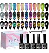 SUPWEE 9D Cat Eye Gel Nail Polish Set with Magnet - 12 Colors Magnetic Cateye Gel Polish Chameleo...