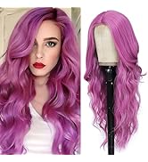 Long Purple Wig for Women 26Inch Wavy Curly Hair Wigs Synthetic Hair Replacement Wig Heat Resista...