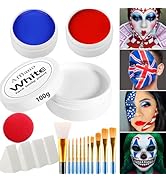 Afflano Clown Makeup Large White Blue Red Face Body Paint Kit, Pro Oil Based Body Painting+ Brush...