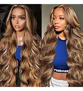 ALSZIQIHR 28inch Highlight Ombre Body Wave 13x6 Lace Front Wigs Human Hair Pre Plucked With Baby ...