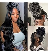 Annarily 32 Inch Body Wave Lace Front Wigs Human Hair 180 Density, 360 HD Transparent Lace Fronta...