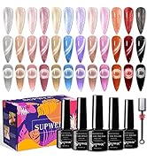 SUPWEE Magnetic Cat Eye Gel Nail Polish Set, 12 Colors 9D Cateye Nail Gel Polish Holographic Glit...