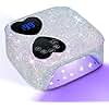 UV LED Nail Lamp Cordless, HUITINE 80W Rechargeable UV Light for Gel Nails, Professional Gel Light Dryer with 5 Timers & Mirror Base, Sparkling Rhinestones Diamond Curing Lamp for Salon & Home