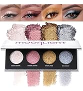 FLYEEO Shiny Shimmer Highlight Eye shadow Palette 4 Colors, Cosmetics Shimmer Eyeshadow Palette, ...
