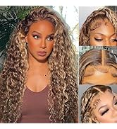 Ladoux Ombre Honey Blonde 13x6 HD Transparent Water Wave Lace Front Human Hair Wigs for Women 180...