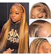 NARNI Honey Blonde Ombre 13x4 Lace Front Wigs Human Hair Pre Plucked 180% Density Highlight Lace ...