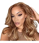 KEUET Blonde Highlight Human Hair Wig 14 Inch 13x4 5/27 Balayage HD Lace Front Wigs Human Hair Pr...