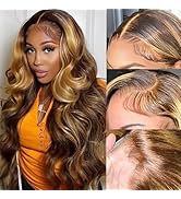ALSZIQIHR 30 Inch Highlight Ombre Body Wave 13x6 Lace Front Wig Human Hair Honey Blonde Transpare...