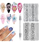 Fcozpjk Silicone Nail Art Molds, 2PCS 3D Flowers Nail Charm Molds with Carving Pen Clear Modeling...