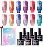 Lawnite Reflective Glitter Gel Nail Polish Set 6Pcs Purple Red Blue Thermal Mood Temperature Colo...