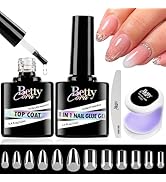 Gel x Nail Kit - BettyCora 8 in 1 Gel Nail Glue, No Wipe Top Coat, Soft Gel Nail Tips Almond & Sq...