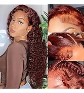 htsly Reddish Brown Water Wave Lace Front Wigs Human Hair Auburn 13X4 Lace Frontal Wig Human Hair...