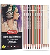 PANDAFLY Professional Charcoal Pencils Drawing Set, Skin Tone Colored Pencils, Colour Charcoal Pe...