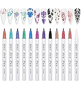12 Color Metal Giltter 3D Nail Art Pens Set, Kalolary Nail Point Graffiti Dotting Pen Drawing Pai...